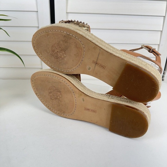 Vince Camuto Kathalia Flatform Sandal Gold Copper Sequin Espadrille Shoe Size 10 - Picture 7 of 9